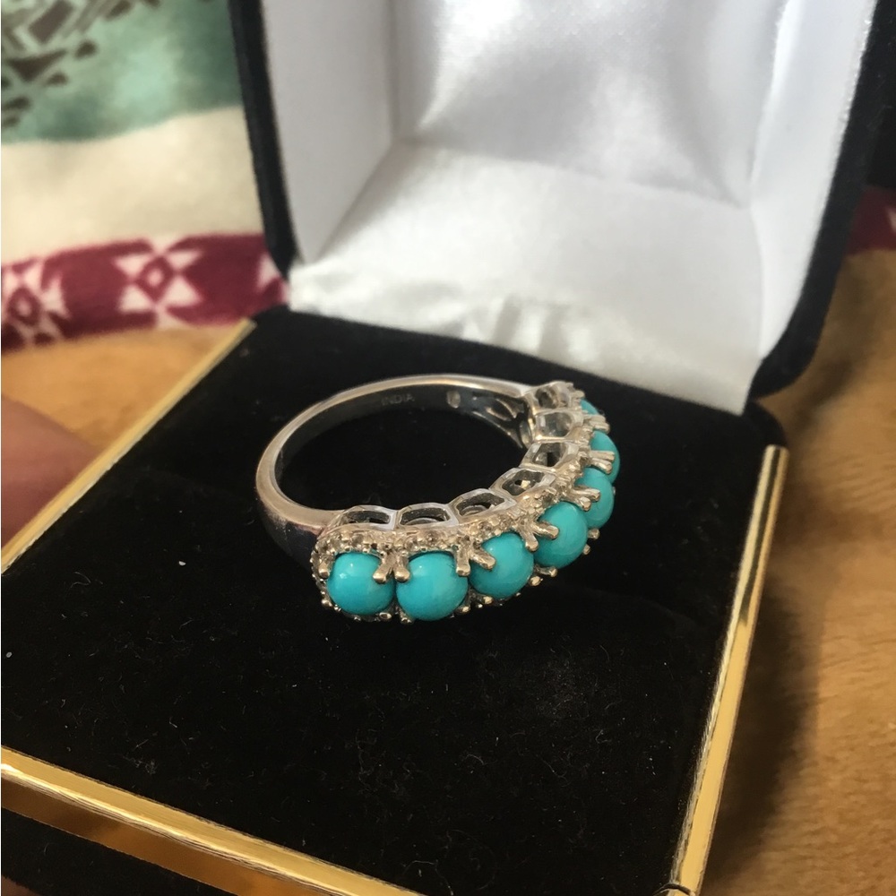 NWOT Sleeping Beauty Turquoise & White Zircon Sterling Silver Ring - Picture 7 of 12